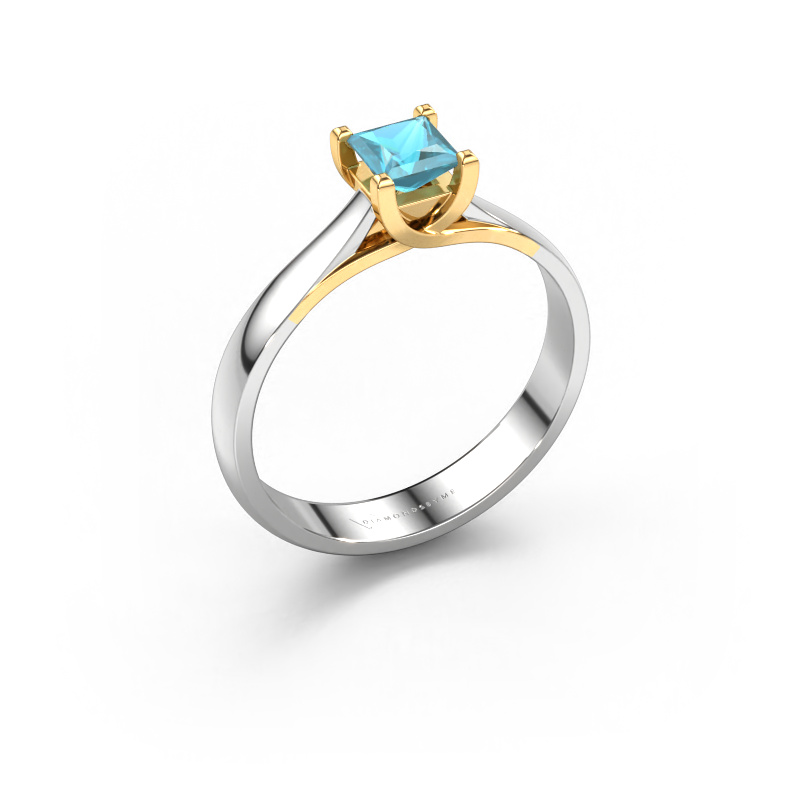Image de Bague de fiançailles Mia Square 585 or blanc Topaze bleue 4 mm