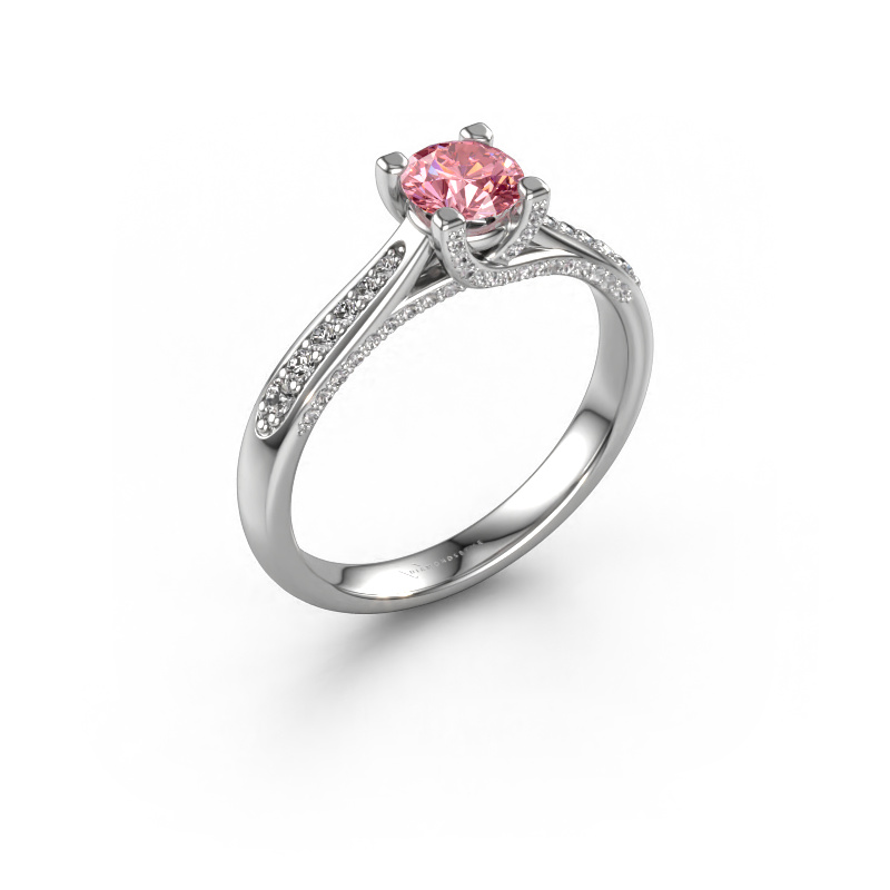 Image of Engagement ring Mia 3 585 white gold Pink lab grown diamond 5 mm