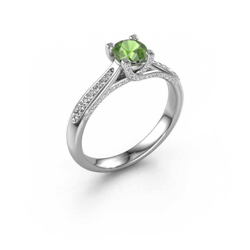 Image de Bague de fiançailles Mia 3 585 or blanc Vert tourmaline 5 mm