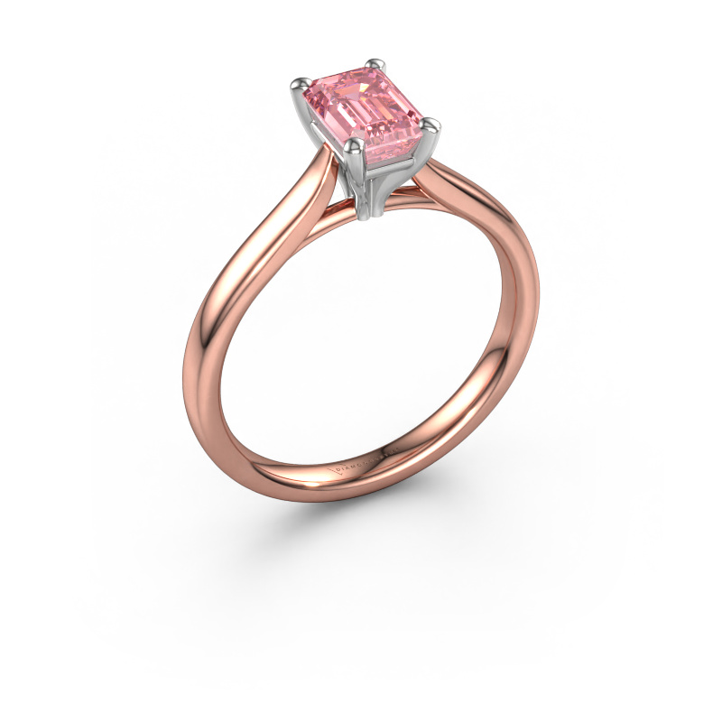 Image of Engagement ring Mignon eme 1 585 rose gold Pink lab grown diamond 6.5x4.5 mm