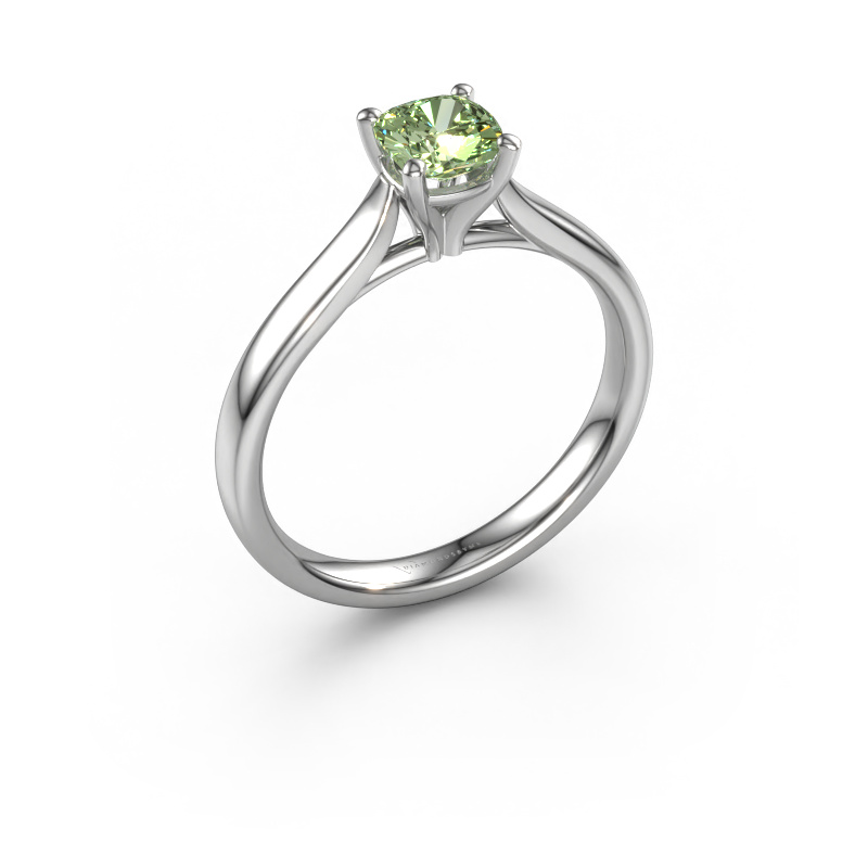 Image of Engagement ring Mignon cus 1 585 white gold Green lab grown diamond 5 mm