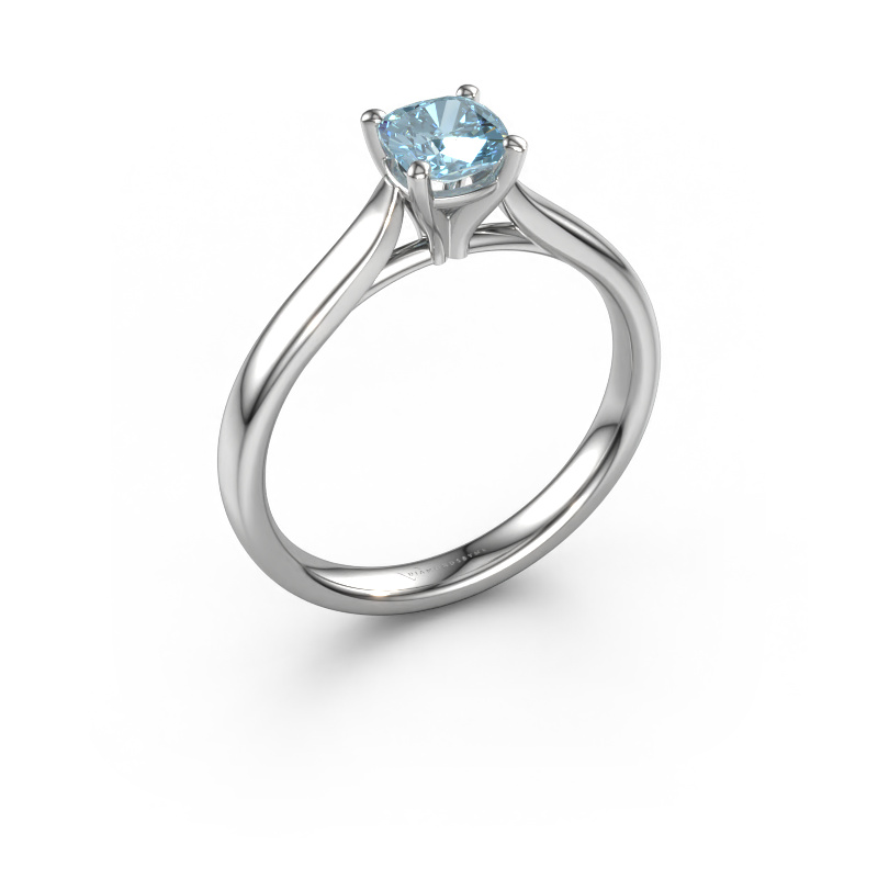 Image of Engagement ring Mignon cus 1 950 platinum Blue lab grown diamond 5 mm