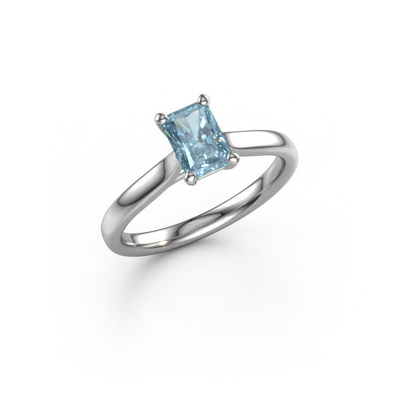 Image of Engagement ring Mignon rad 1 585 white gold Blue lab grown diamond 6.5x4.5 mm
