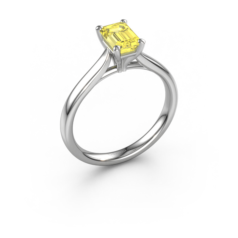 Image of Engagement ring Mignon eme 1 585 white gold Yellow lab grown diamond 6.5x4.5 mm