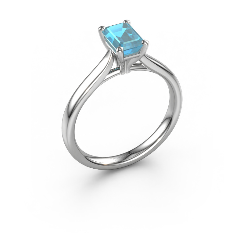 Image de Bague de fiançailles Mignon eme 1 585 or blanc Topaze bleue 6.5x4.5 mm