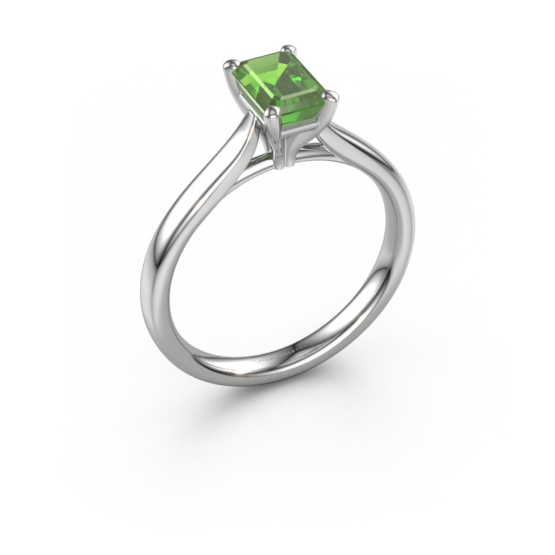 Image of Engagement ring Mignon eme 1 950 platinum Tourmaline green 6.5x4.5 mm