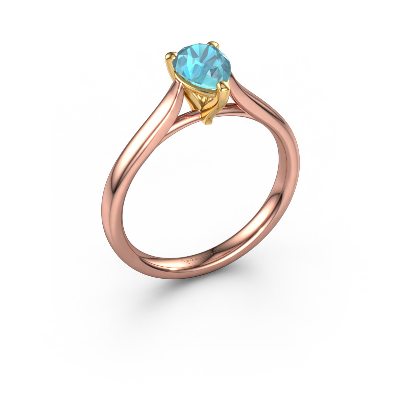 Bild von Verlobungsring Mignon per 1 585 Roségold Blau Topas 7x5 mm