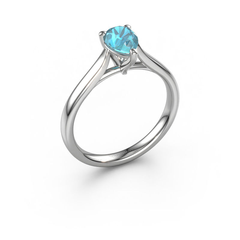 Image of Engagement ring Mignon per 1 950 platinum Blue topaz 7x5 mm
