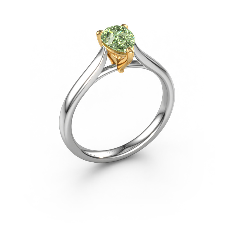 Image de Bague de fiançailles Mignon PER 1 585 or blanc Diamants synthétiques vert 7x5 mm