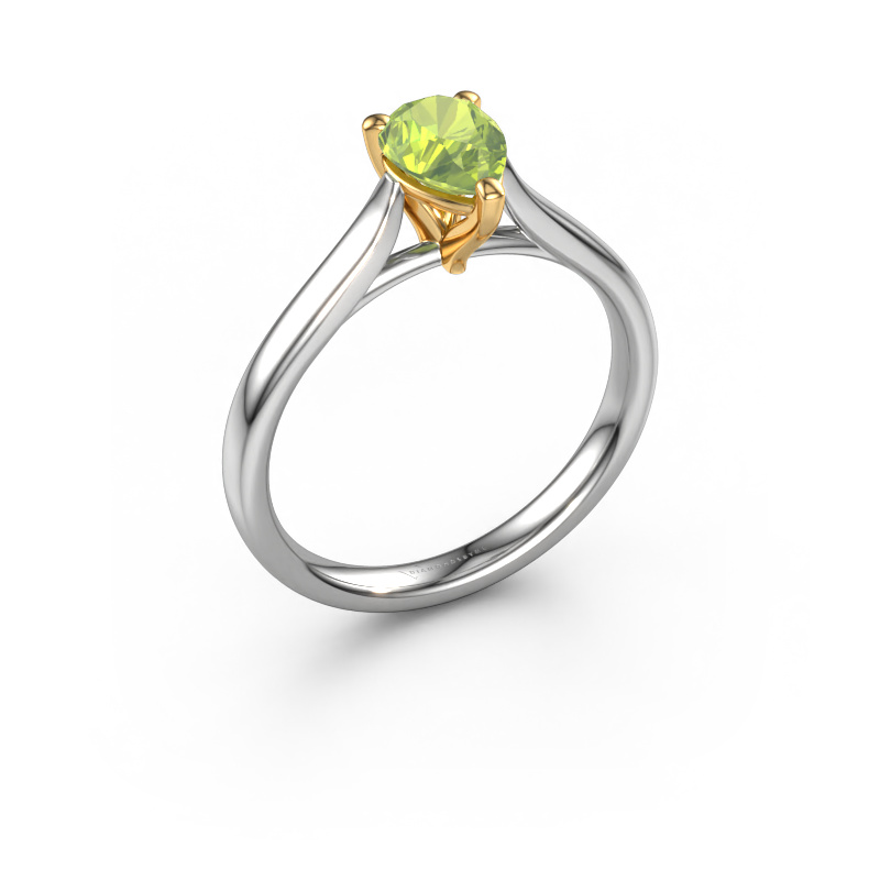 Image of Engagement ring Mignon per 1 585 white gold Peridot 7x5 mm