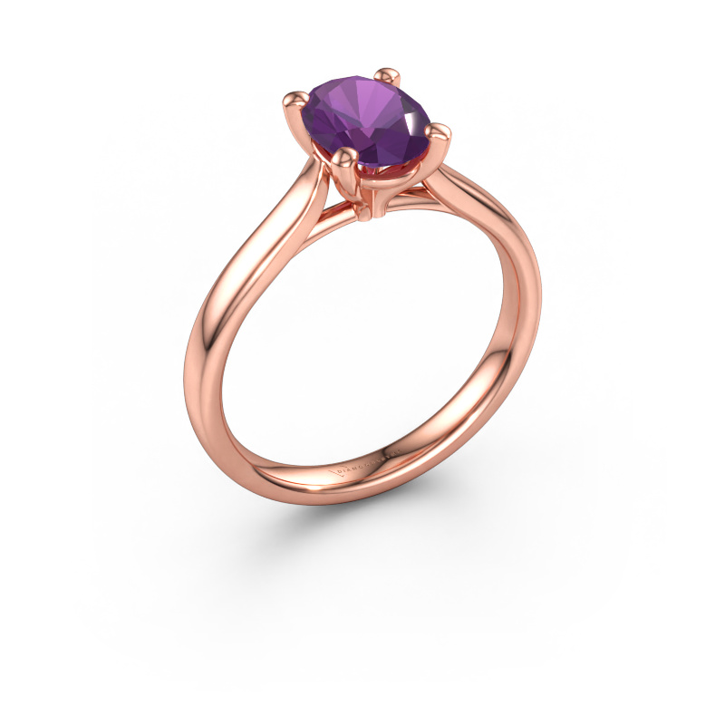 Afbeelding van Verlovingsring Mignon OVL 1 585 rosé goud Amethist 8x6 mm