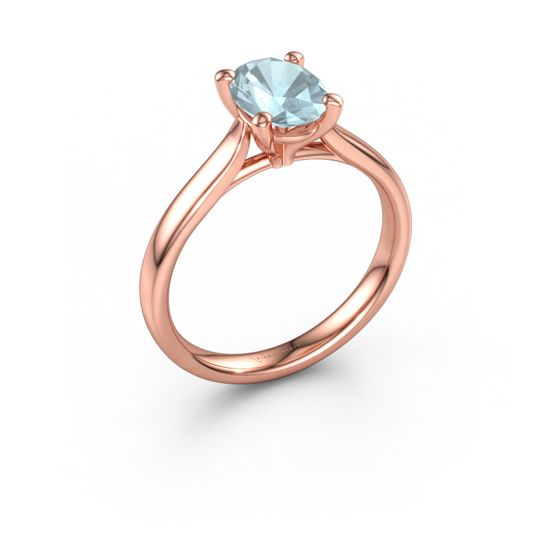 Immagine di Anello di fidanzamento Mignon OVL 1 585 oro rosa Acquamarina 8x6 mm