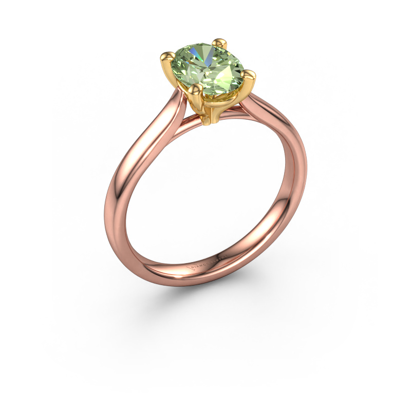 Image of Engagement ring Mignon ovl 1 585 rose gold Green lab grown diamond 8x6 mm