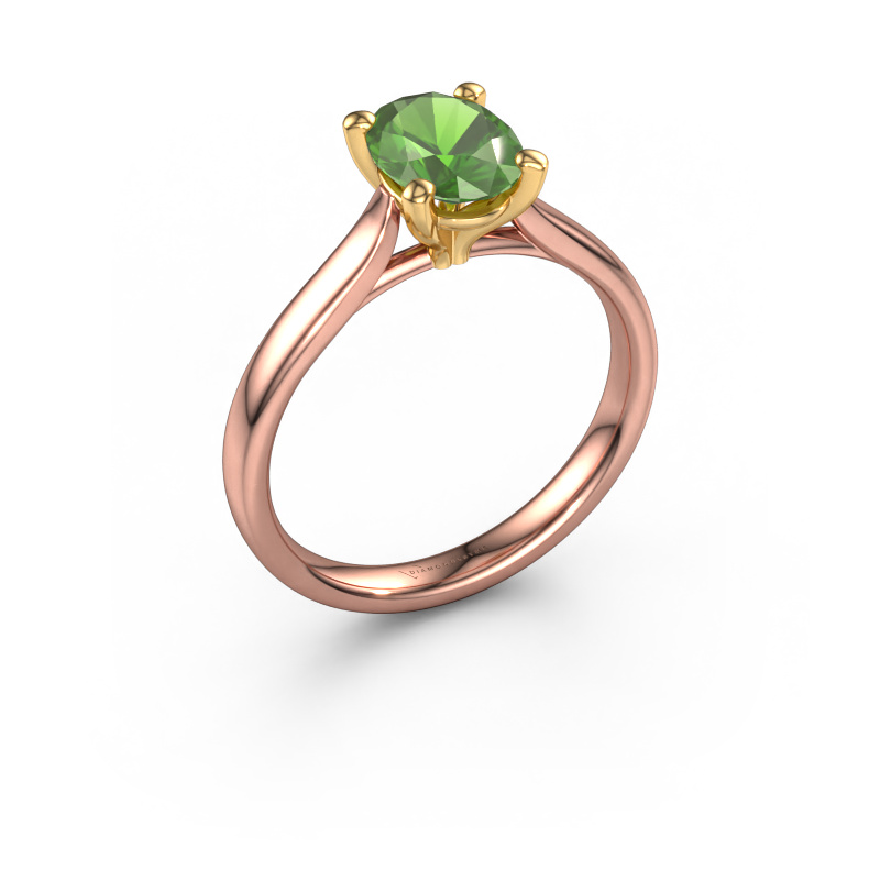 Bild von Verlobungsring Mignon OVL 1 585 Roségold Turmalin grün 8x6 mm