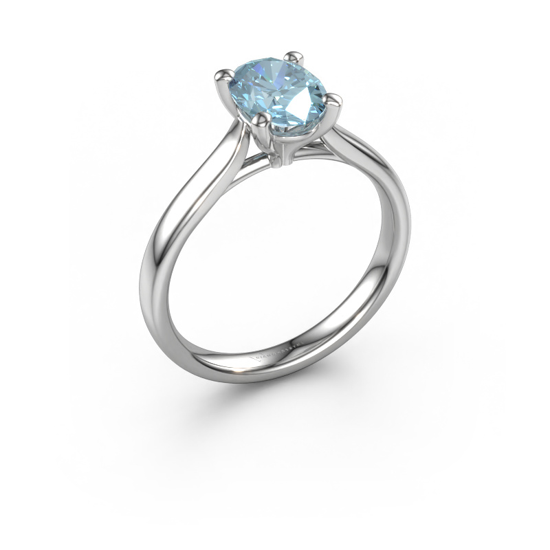 Image de Bague de fiançailles Mignon OVL 1 950 platine Diamant synthétique bleu 8x6 mm