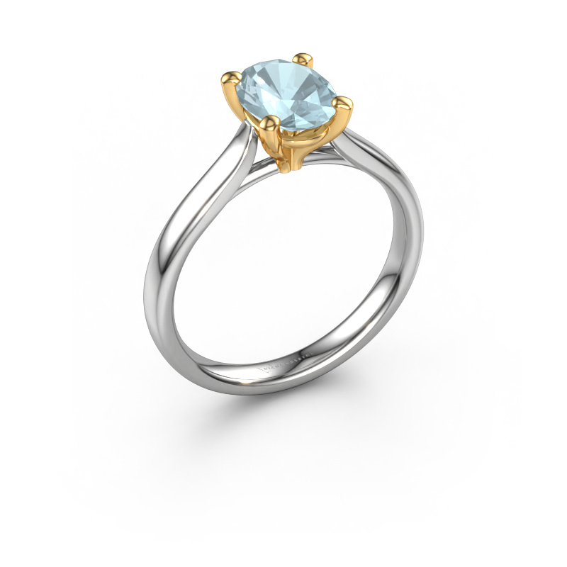 Bild von Verlobungsring Mignon ovl 1 585 Weißgold Aquamarin 8x6 mm