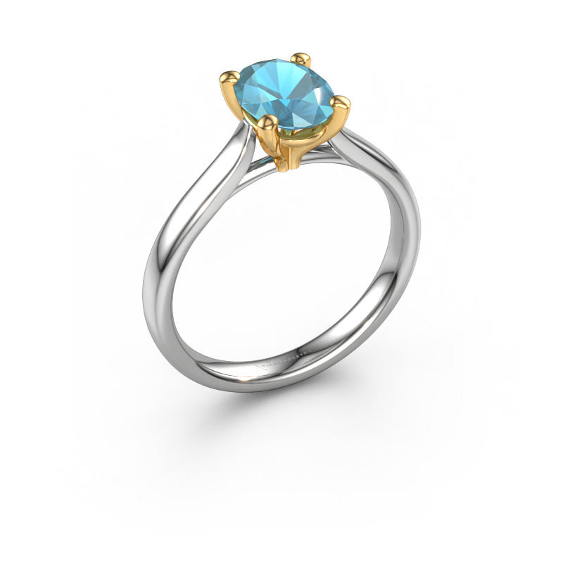 Image de Bague de fiançailles Mignon ovl 1 585 or blanc Topaze bleue 8x6 mm
