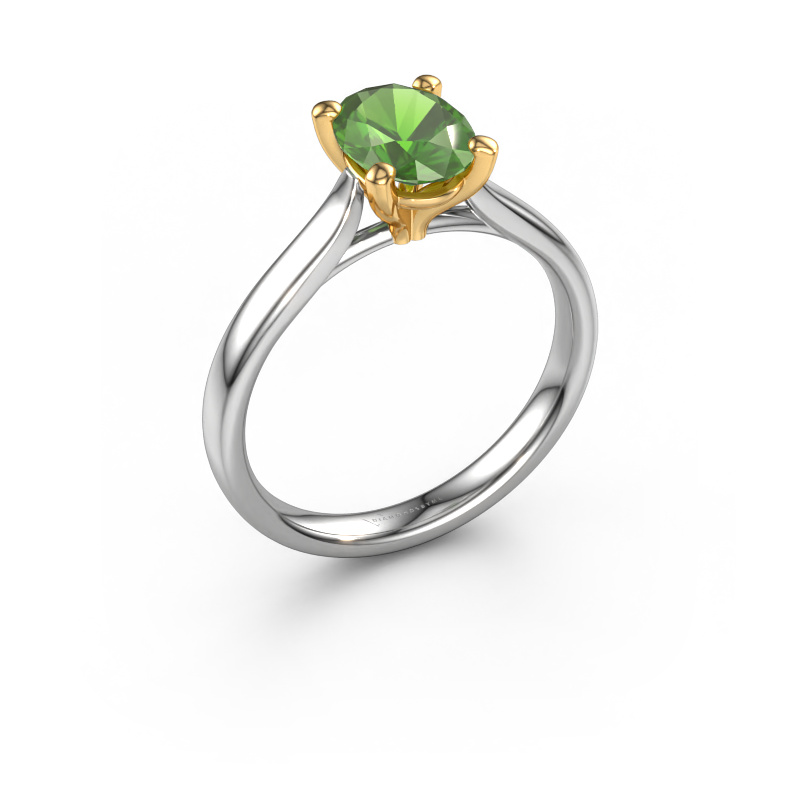 Bild von Verlobungsring Mignon OVL 1 585 Weißgold Turmalin grün 8x6 mm