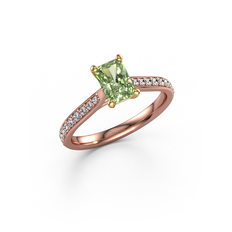 Image of Engagement ring Mignon rad 2 585 rose gold Green lab grown diamond 6.5x4.5 mm