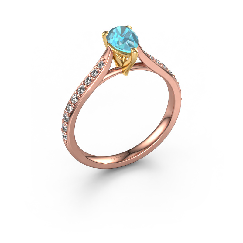 Image of Engagement ring Mignon per 2 585 rose gold Blue topaz 6.5x4.5 mm
