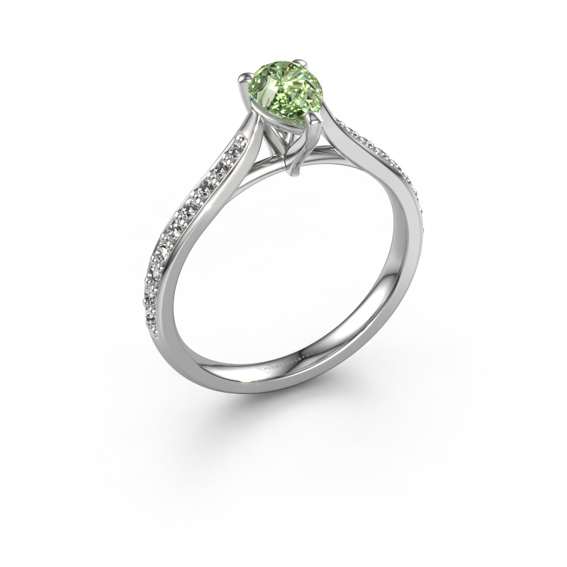 Image of Engagement ring Mignon per 2 950 platinum Green lab grown diamond 6.5x4.5 mm