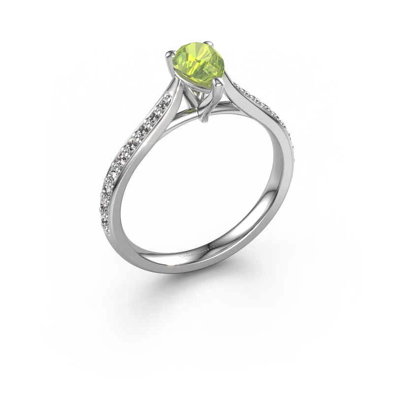 Image of Engagement ring Mignon per 2 950 platinum Peridot 6.5x4.5 mm