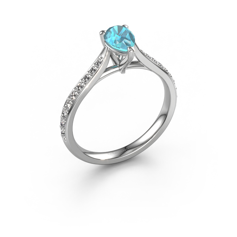Image of Engagement ring Mignon per 2 950 platinum Blue topaz 6.5x4.5 mm