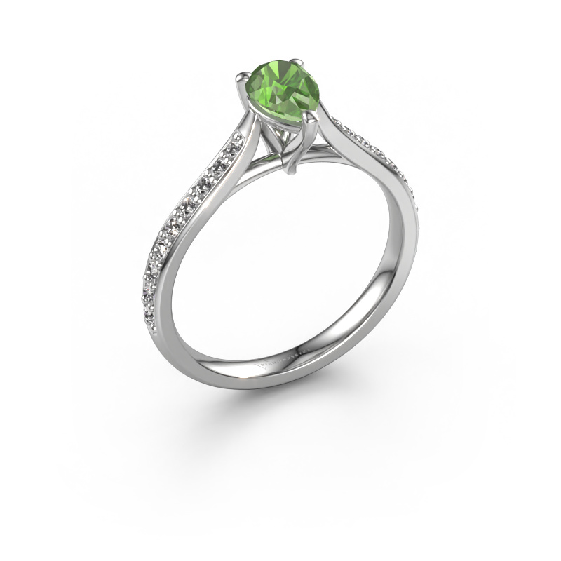 Image of Engagement ring Mignon per 2 950 platinum Tourmaline green 6.5x4.5 mm