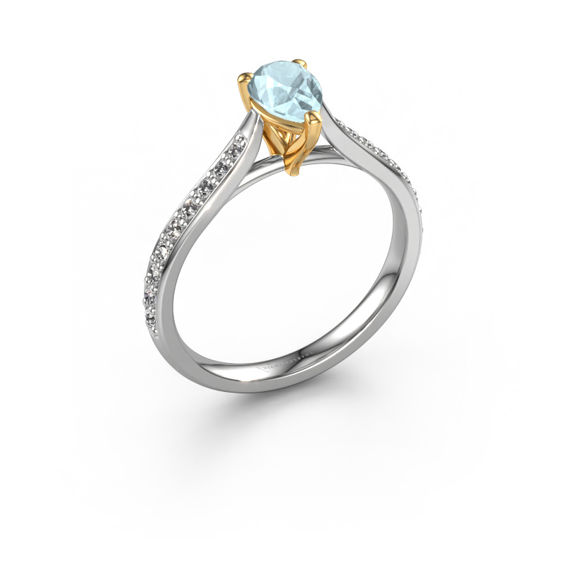 Image of Engagement ring Mignon per 2 585 white gold Aquamarine 6.5x4.5 mm