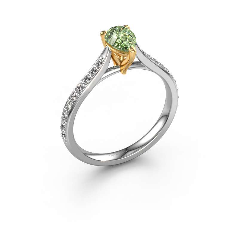 Afbeelding van Verlovingsring Mignon per 2 585 witgoud Groene lab grown diamant 6.5x4.5 mm