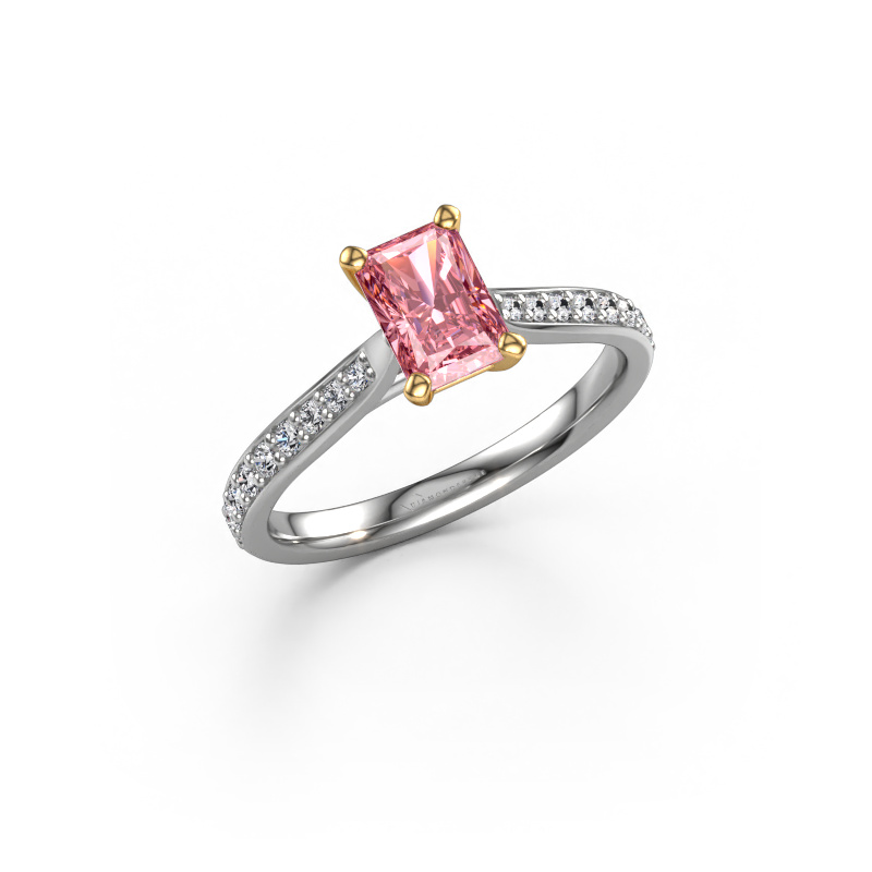 Image of Engagement ring Mignon rad 2 585 white gold Pink lab grown diamond 6.5x4.5 mm