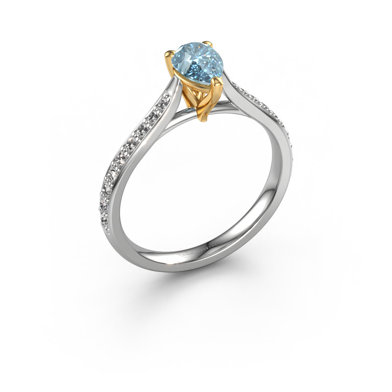 Image of Engagement ring Mignon per 2 585 white gold Blue lab grown diamond 6.5x4.5 mm