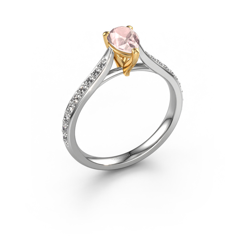 Image of Engagement ring Mignon per 2 585 white gold Morganite champagne 6.5x4.5 mm