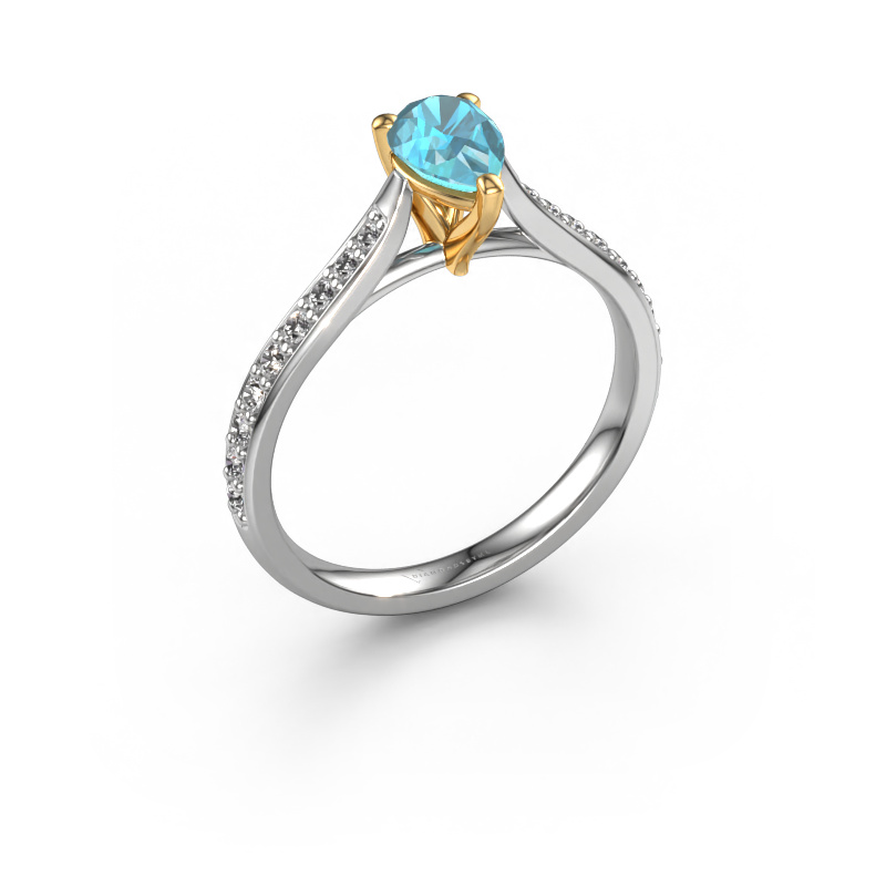 Image of Engagement ring Mignon per 2 585 white gold Blue topaz 6.5x4.5 mm