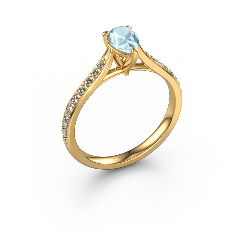 Image of Engagement ring Mignon per 2 585 gold Aquamarine 6.5x4.5 mm