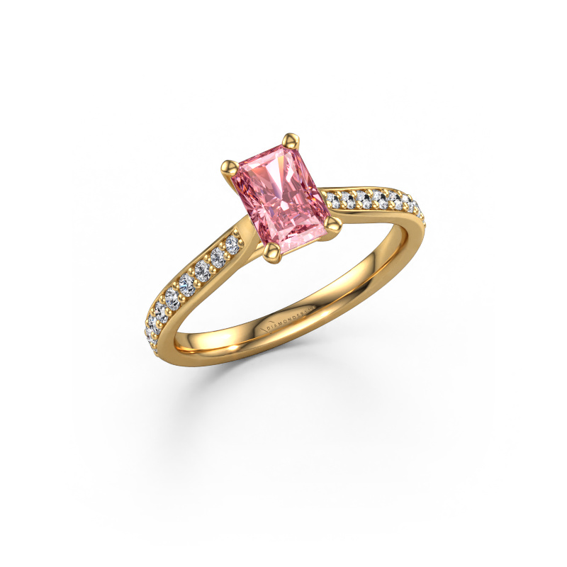 Image of Engagement ring Mignon rad 2 585 gold Pink lab grown diamond 6.5x4.5 mm