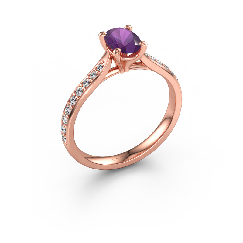 Immagine di Anello di fidanzamento Mignon OVL 2 585 oro rosa Ametista 7x5 mm