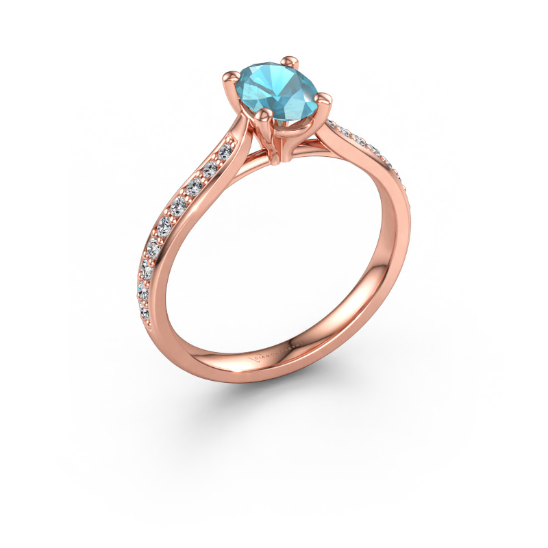 Immagine di Anello di fidanzamento Mignon OVL 2 585 oro rosa Topazio blu 7x5 mm