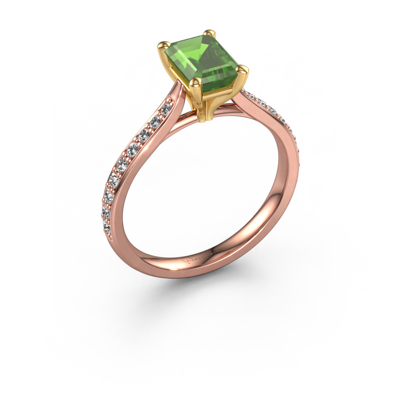 Image of Engagement ring Mignon eme 2 585 rose gold Tourmaline green 7x5 mm