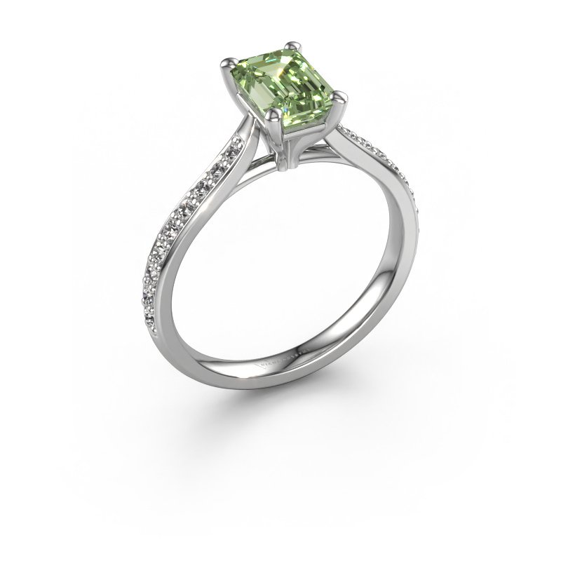 Afbeelding van Verlovingsring Mignon eme 2 950 platina Groene lab grown diamant 7x5 mm