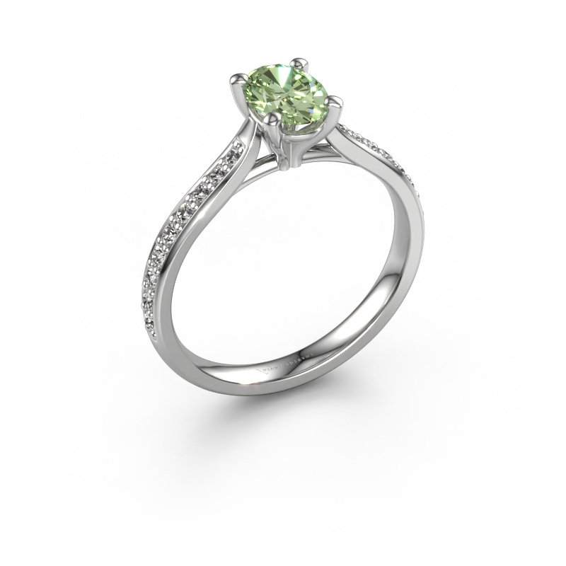 Image of Engagement ring Mignon ovl 2 950 platinum Green lab grown diamond 7x5 mm