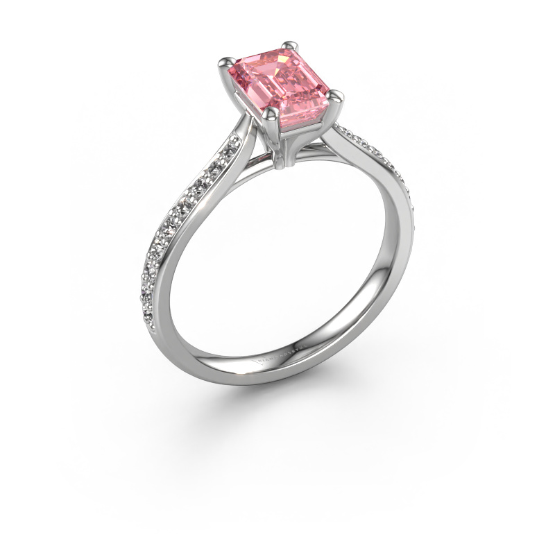 Image of Engagement ring Mignon eme 2 950 platinum Pink lab grown diamond 7x5 mm
