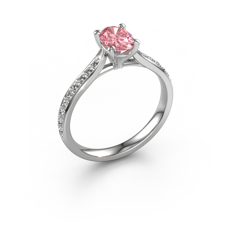 Image de Bague de fiançailles Mignon ovl 2 950 platine Diamant synthétique roze 7x5 mm