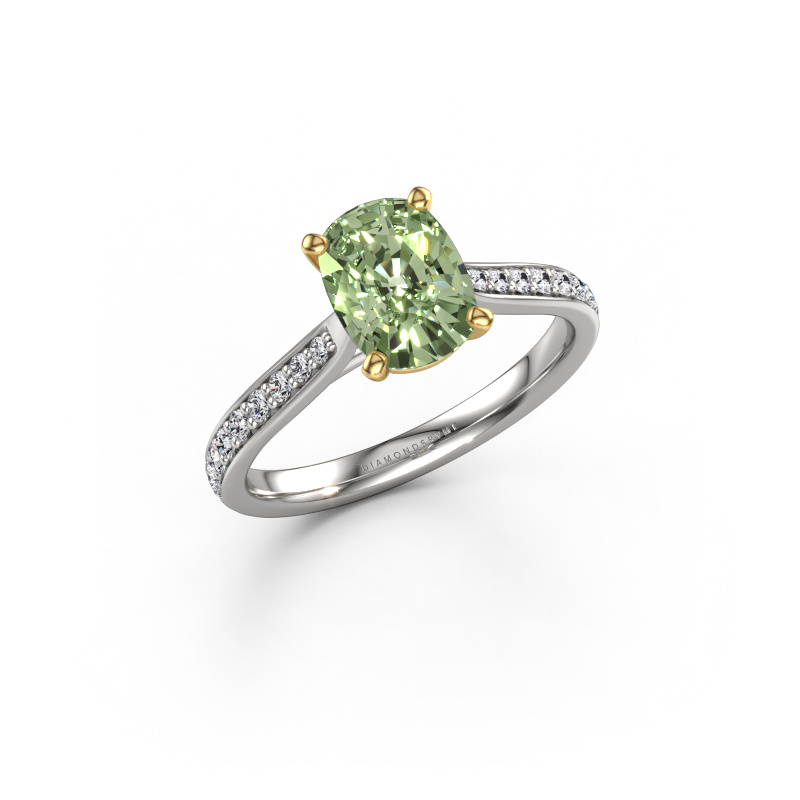 Image of Engagement ring Mignon CSH 2 585 white gold Green lab grown diamond 8x6 mm