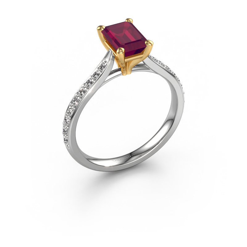 Image of Engagement ring Mignon eme 2 585 white gold Rhodolite 7x5 mm