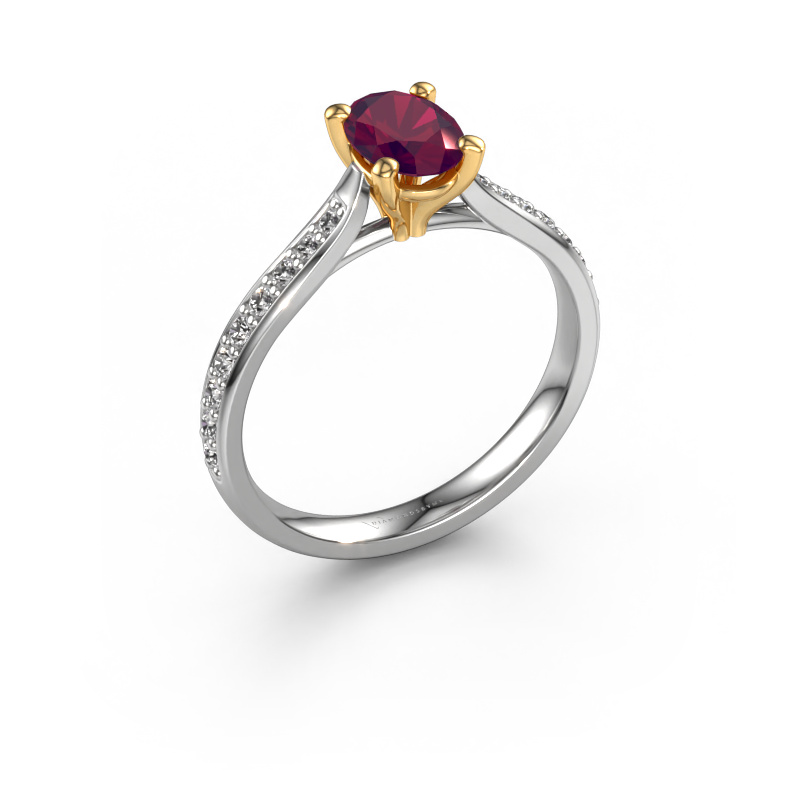 Image de Bague de fiançailles Mignon ovl 2 585 or blanc Rhodolite 7x5 mm