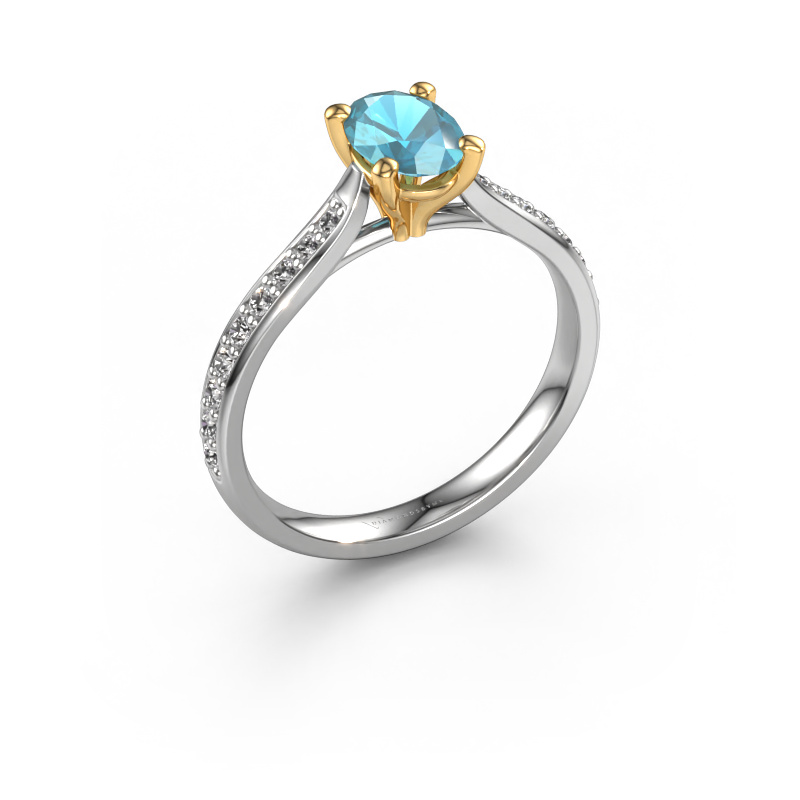 Bild von Verlobungsring Mignon ovl 2 585 Weißgold Blau Topas 7x5 mm