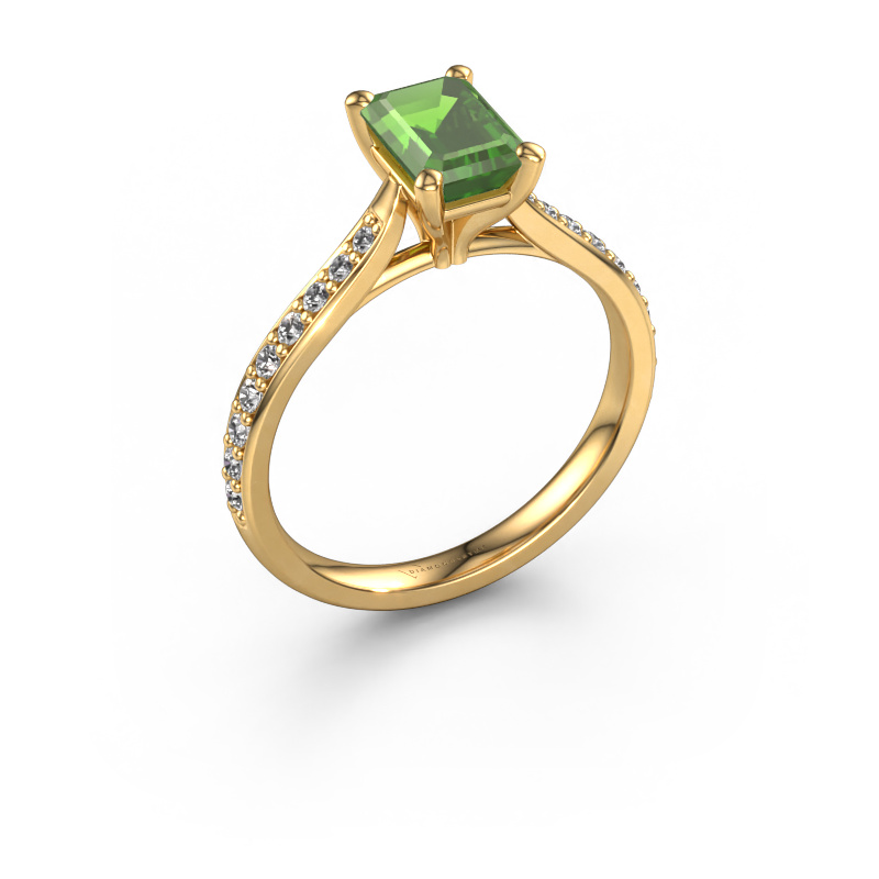 Image of Engagement ring Mignon eme 2 585 gold Tourmaline green 7x5 mm