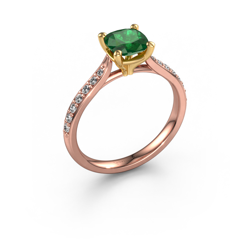 Image de Bague de fiançailles Mignon cus 2 585 or rose Emeraude 6 mm