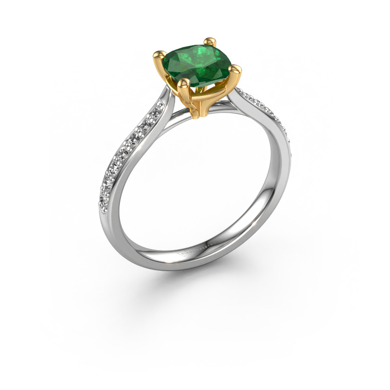 Bild von Verlobungsring Mignon cus 2 585 Weißgold Smaragd 6 mm